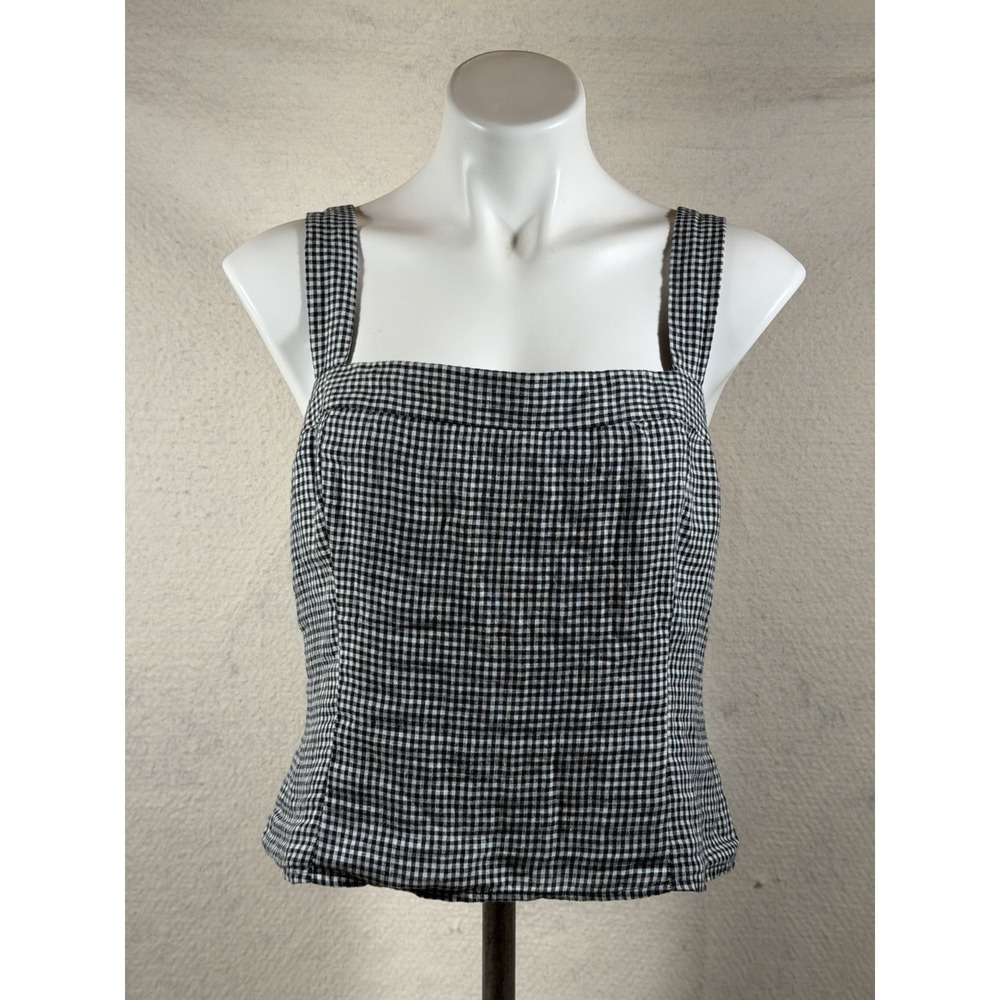 Quince Gingham Corset Top Women Size L Black White Cotton Cottagecore Coquette